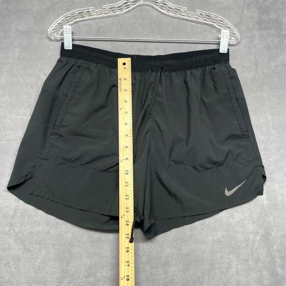 Nike Dri-Fit Running Shorts Women's Medium Olive Green Black Pockets Drawstring - Picture 8 of 10